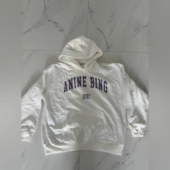 Anine Bing White Hoodie with Purple Lettering - Picture 2 of 7